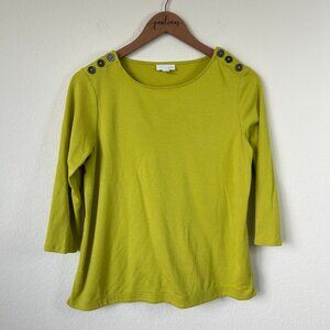 J Jill Top Womens Small Chartreuse Button Detail Cotton Comfort Career Shirt S